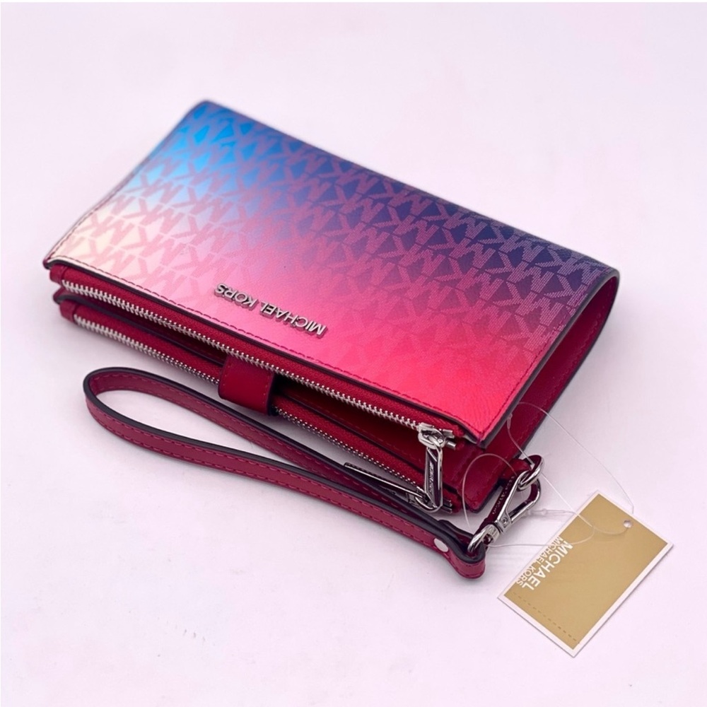 Michael Kors jet set double zip wristlet wallet phone case dk raspberry Multi - Picture 9 of 11